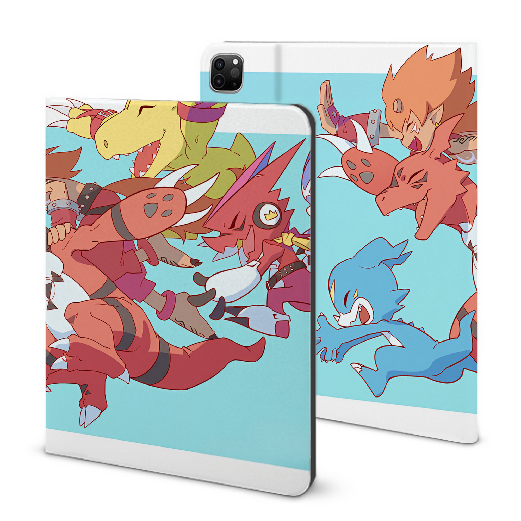 （画像用） Digimon デジタルモンスター/デジモン IPad ケース ブック型 PUレザー TPU 耐衝撃 軽量 薄型 ペン収納なし 全面保護 IPad 各モデル対応